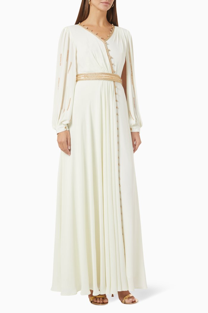 

Moroccan Maxi Dress in Soft Crepe, White