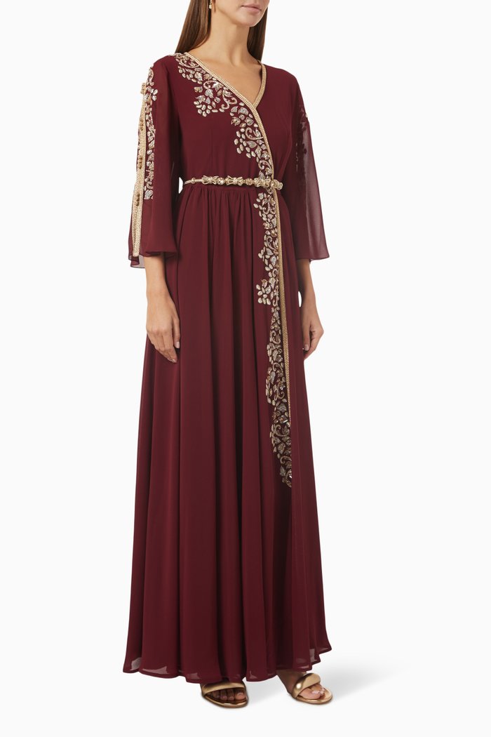 

Moroccan Maxi Kaftan in Soft Crepe, Red