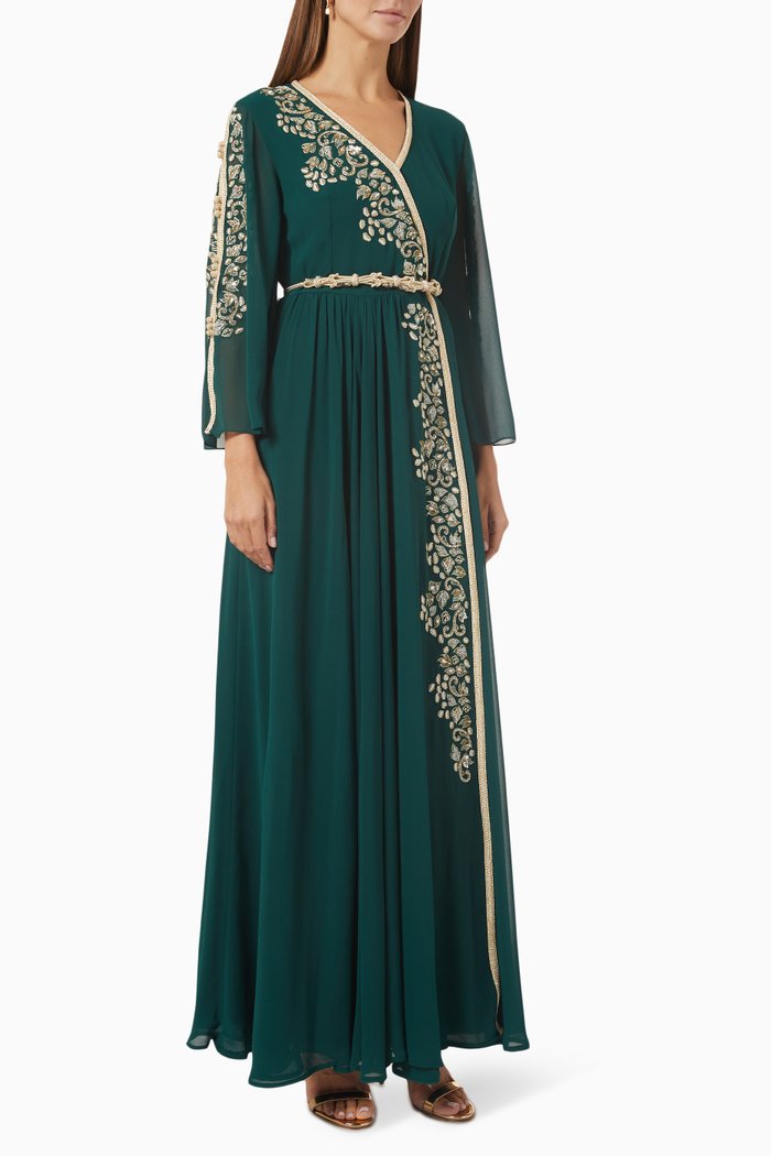 Moroccan Maxi Kaftan in Soft Crepe, Green