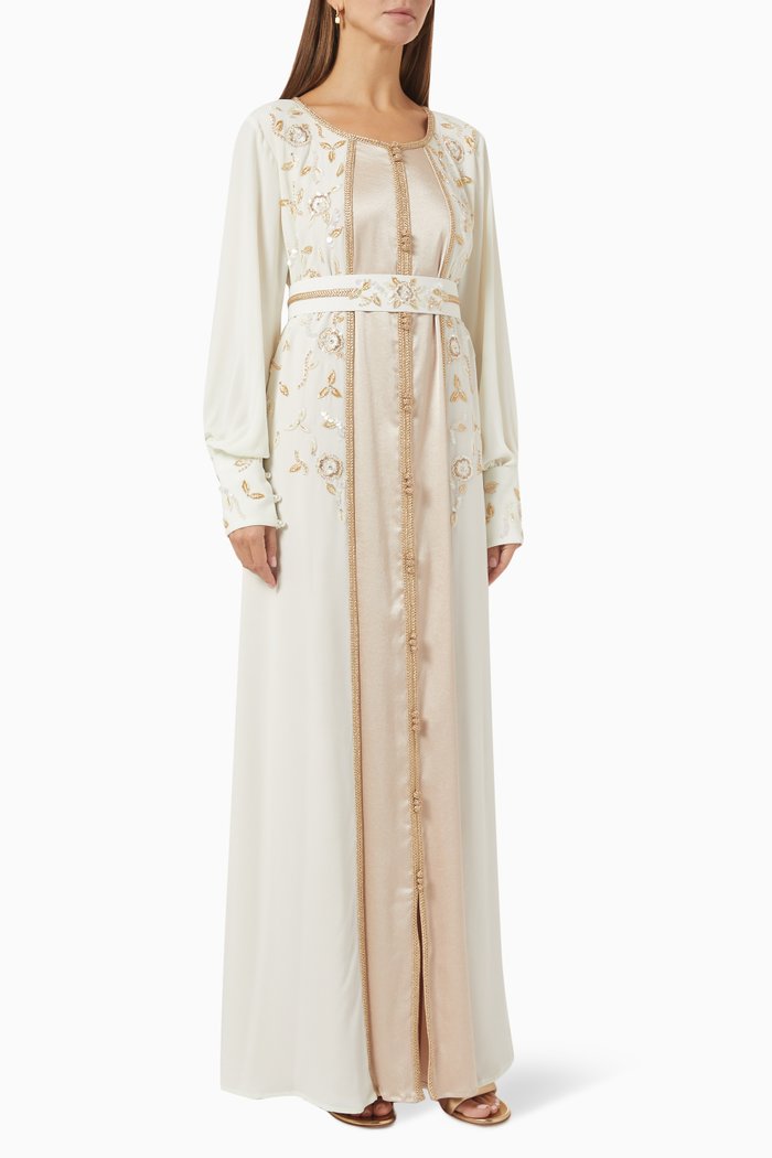 

Traditional Moroccan Maxi Kaftan in Soft Crepe, Gold