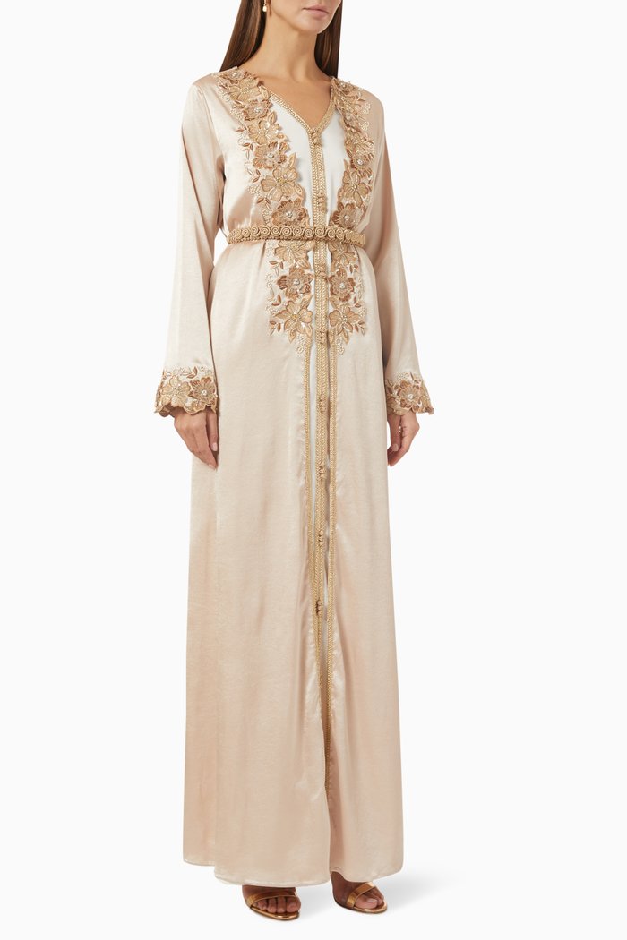 

Traditional Moroccan Two-piece Kaftan in Soft Crepe, Neutral
