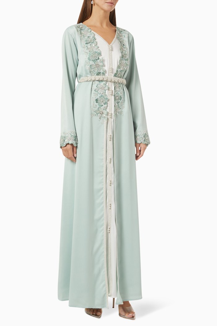 

Traditional Moroccan Two-piece Kaftan in Soft Crepe, Green