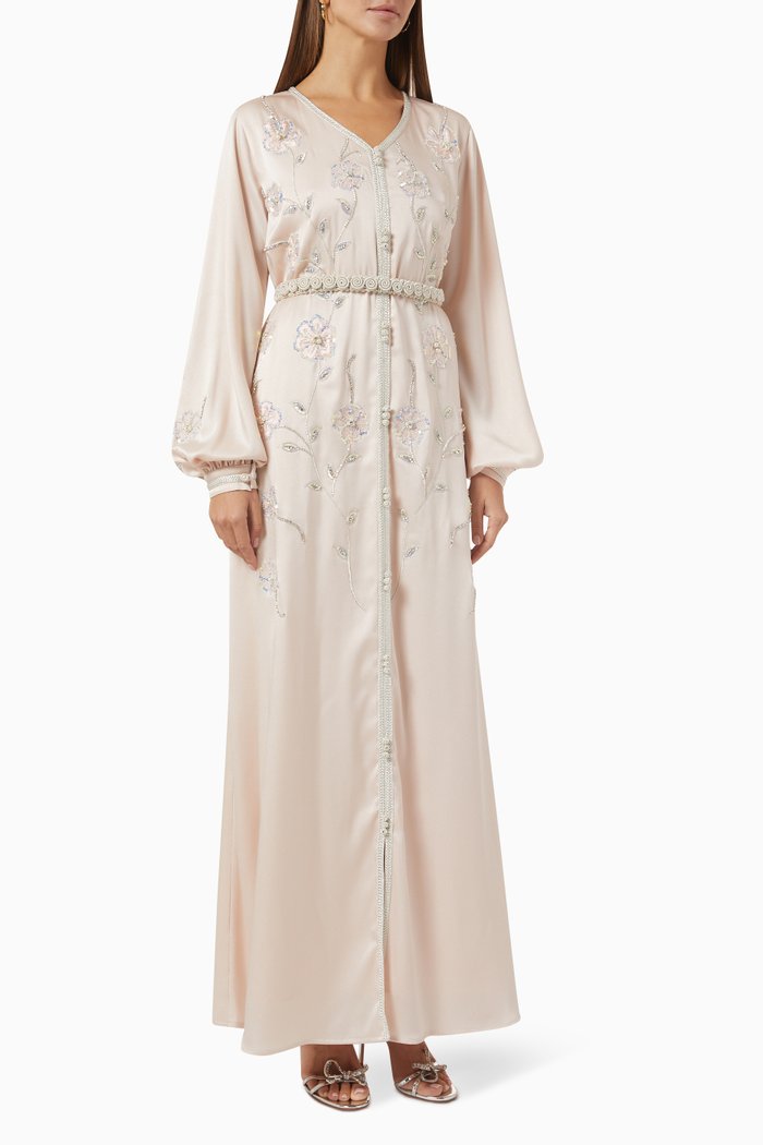 

Traditional Moroccan Maxi Kaftan in Soft Crepe, Pink