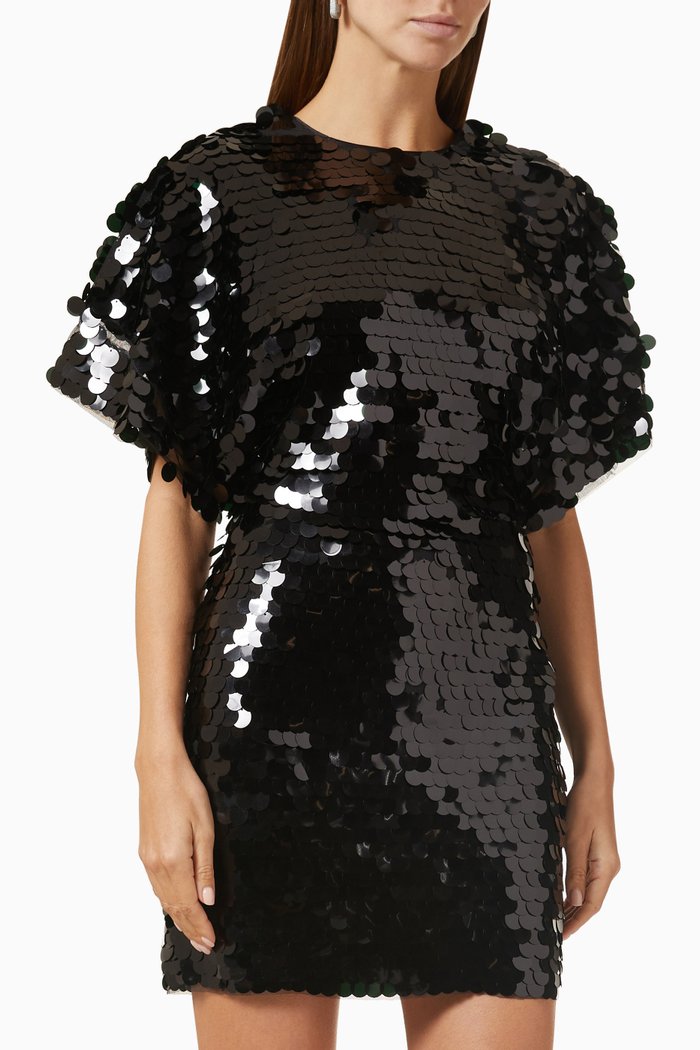 

Jasy Open-back Mini Dress in Sequins, Black