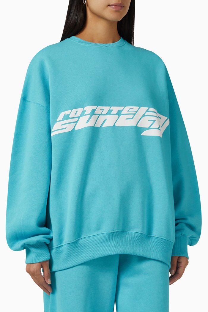 

Logo Print Crewneck Sweatshirt in Organic Cotton, Blue