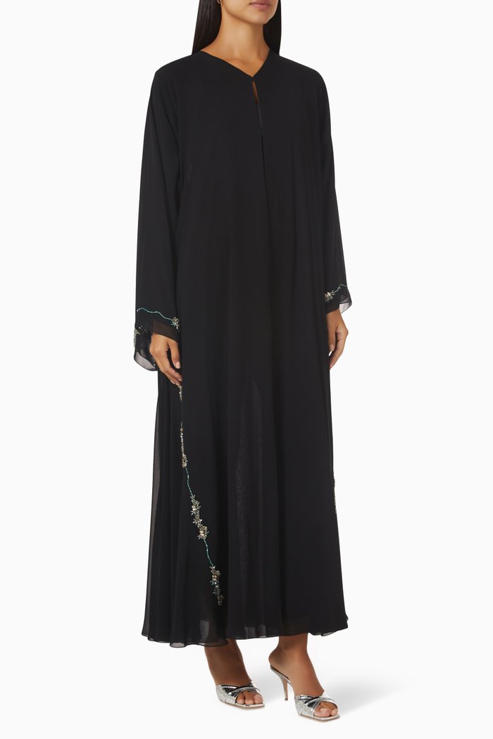 

Embellished Long Sleeve Abaya, Black