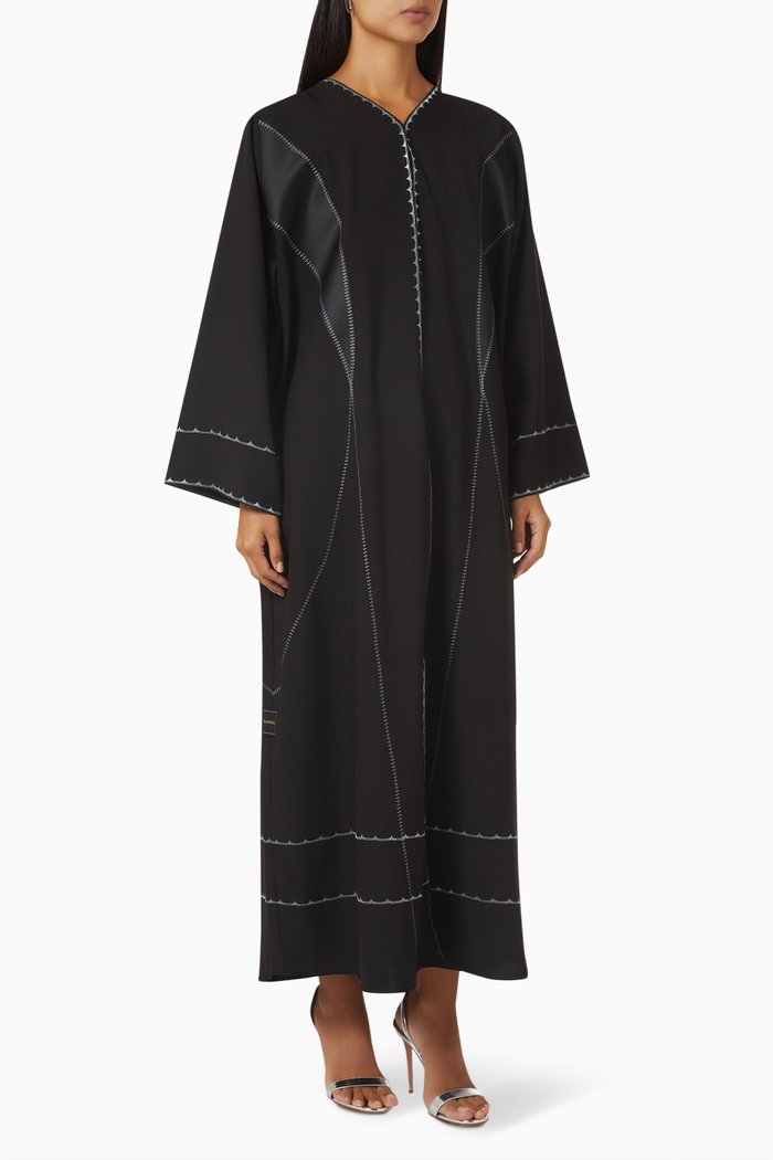 

Embroidered Long Sleeve Abaya, Black