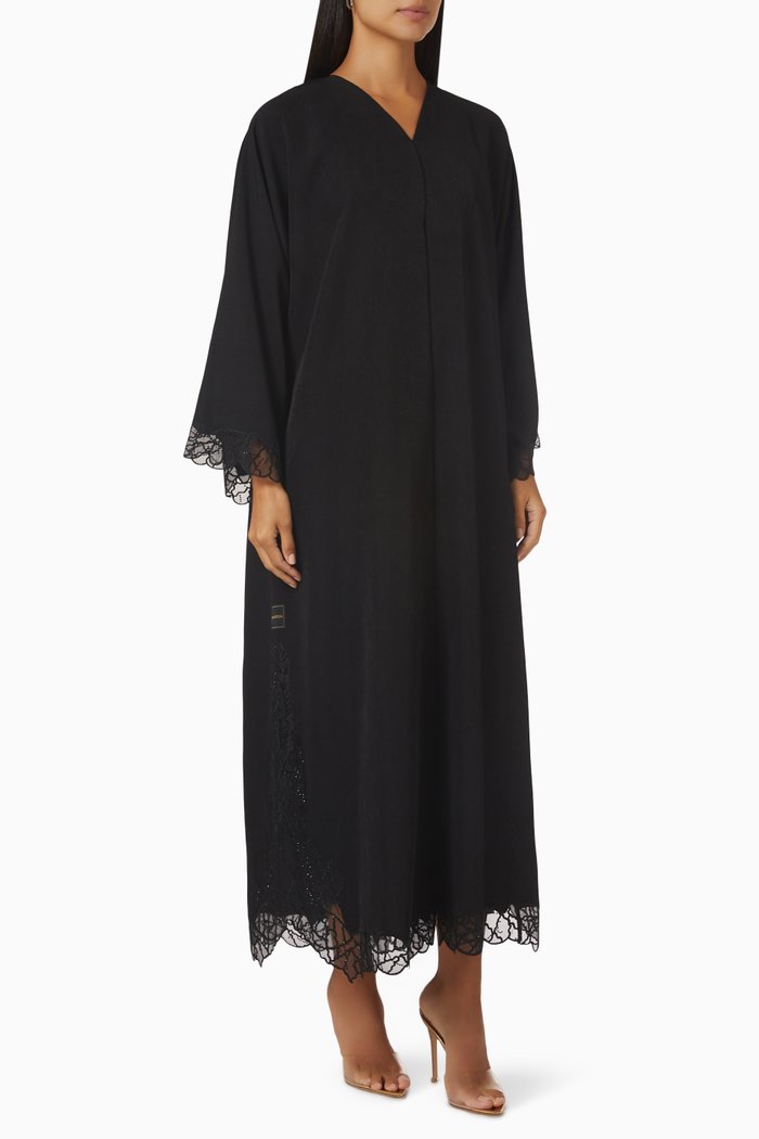 

Embroidered Long Sleeve Abaya, Black