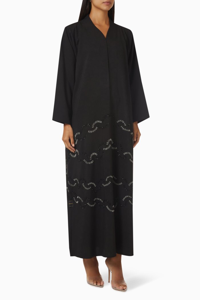 

Embroidered Long Sleeve Abaya, Black