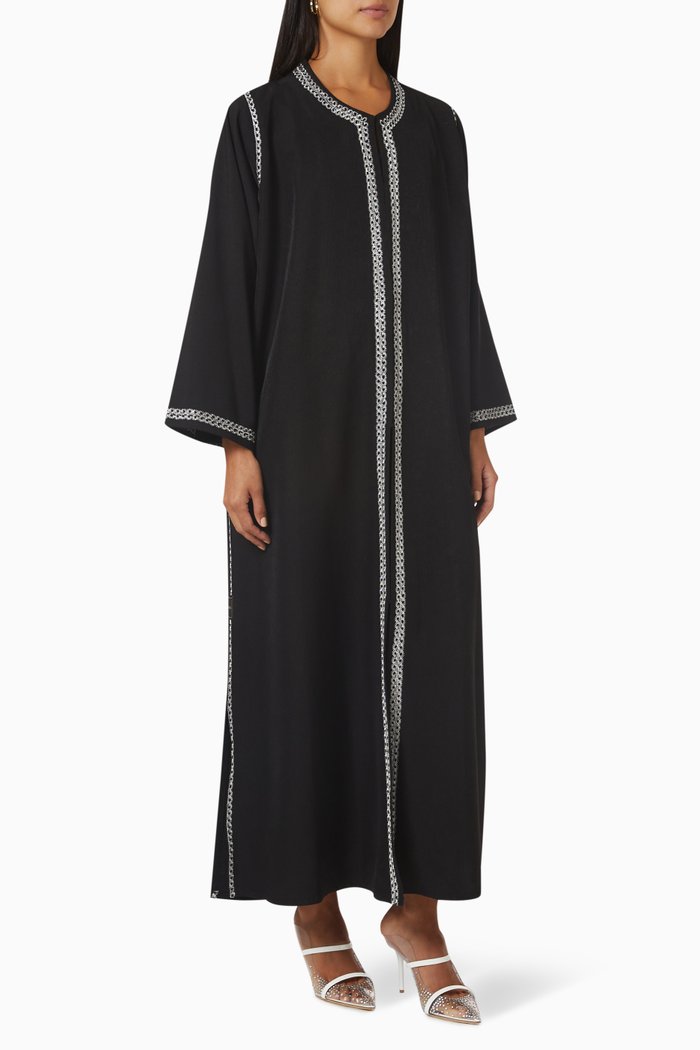 

Embroidered Long Sleeve Abaya, Black