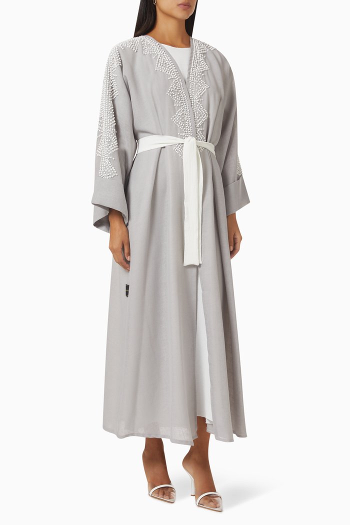 Embroidered Abaya Set, Grey