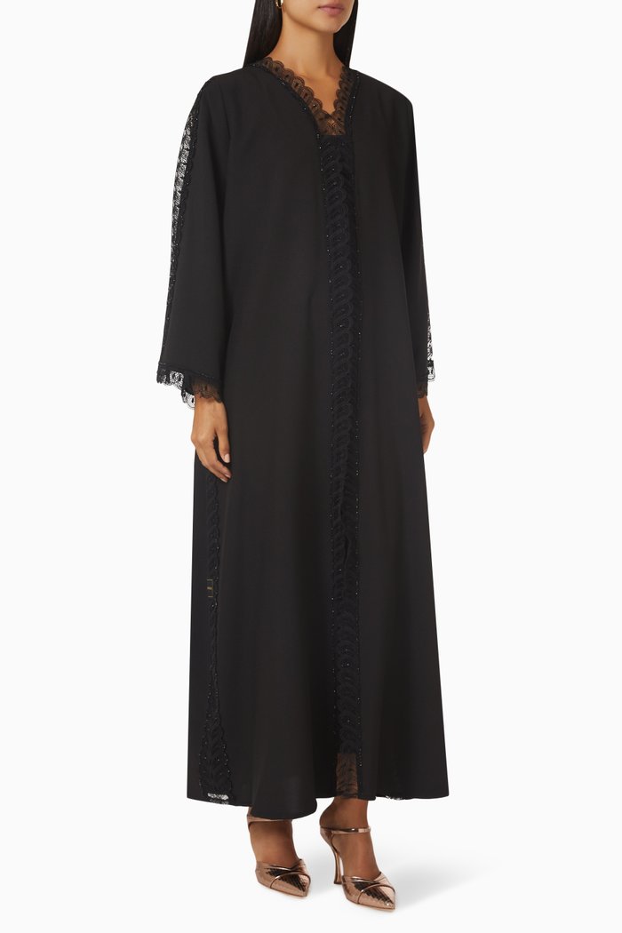 Embroidered Long Sleeve Abaya, Black