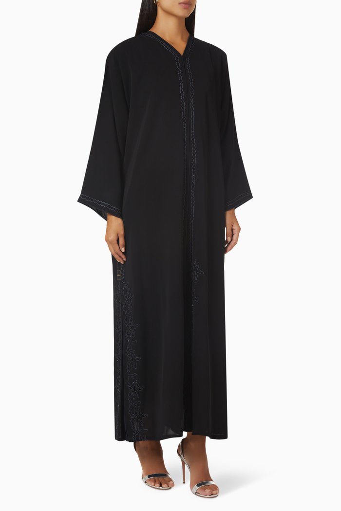 

Embroidered Long Sleeve Abaya, Black