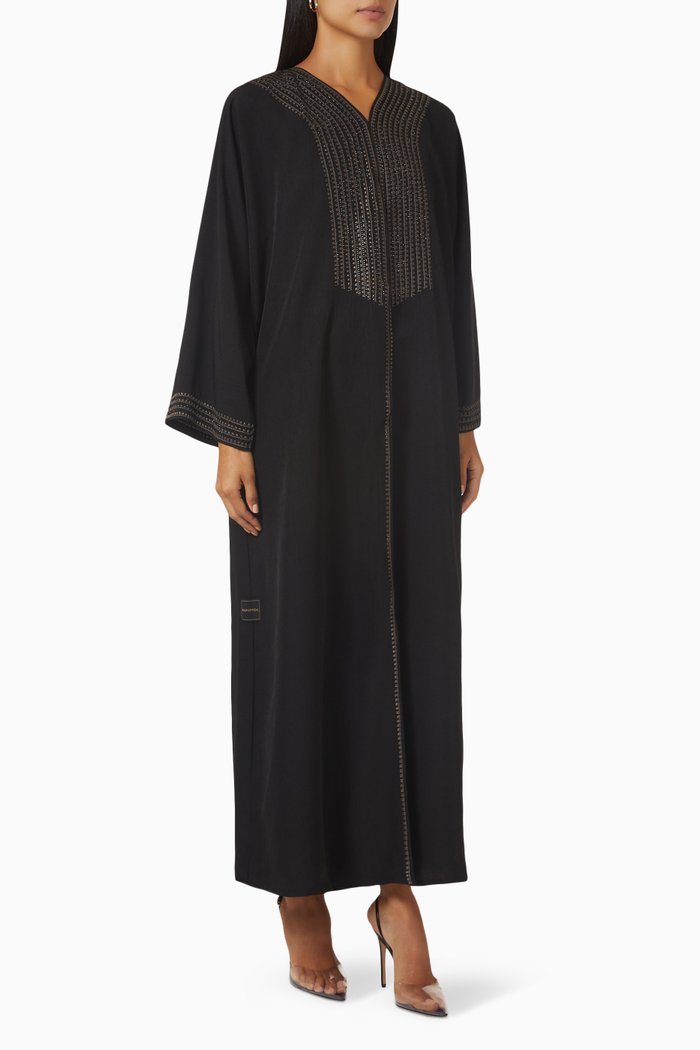 

Embroidered Long Sleeve Abaya, Black