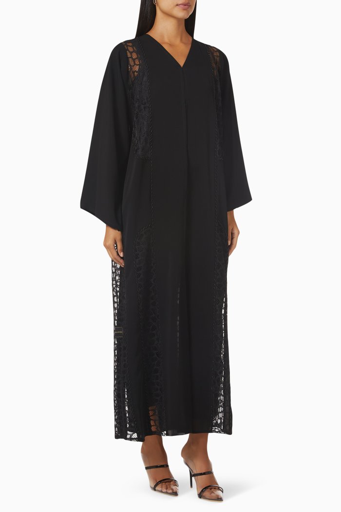 

Embroidered Long Sleeve Abaya, Black