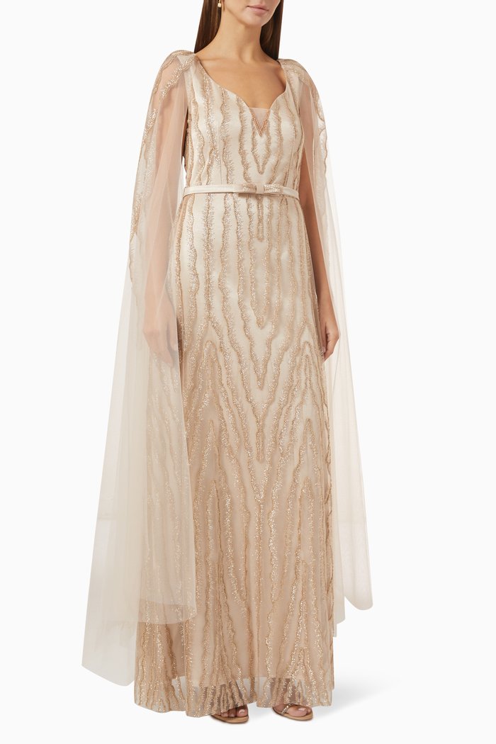 

Gown in Self-beaded Tulle, Gold