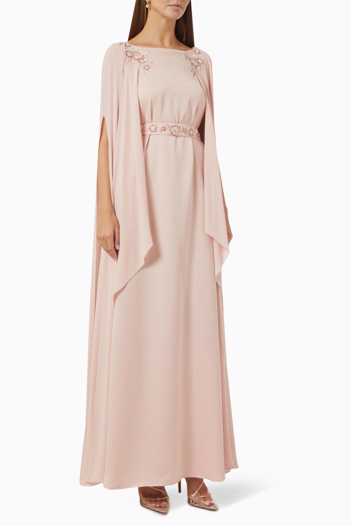 

Embroidered Maxi Dress in Crepe Chiffon, Pink