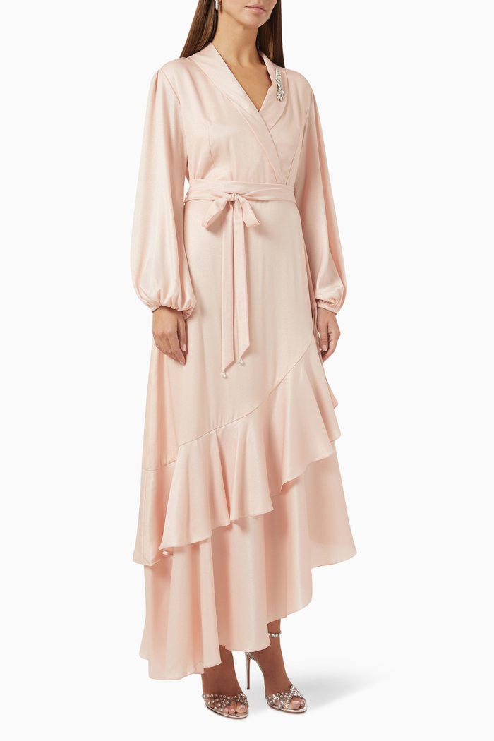 

Asymmetrical Ruffled Dress in Silk, Pink
