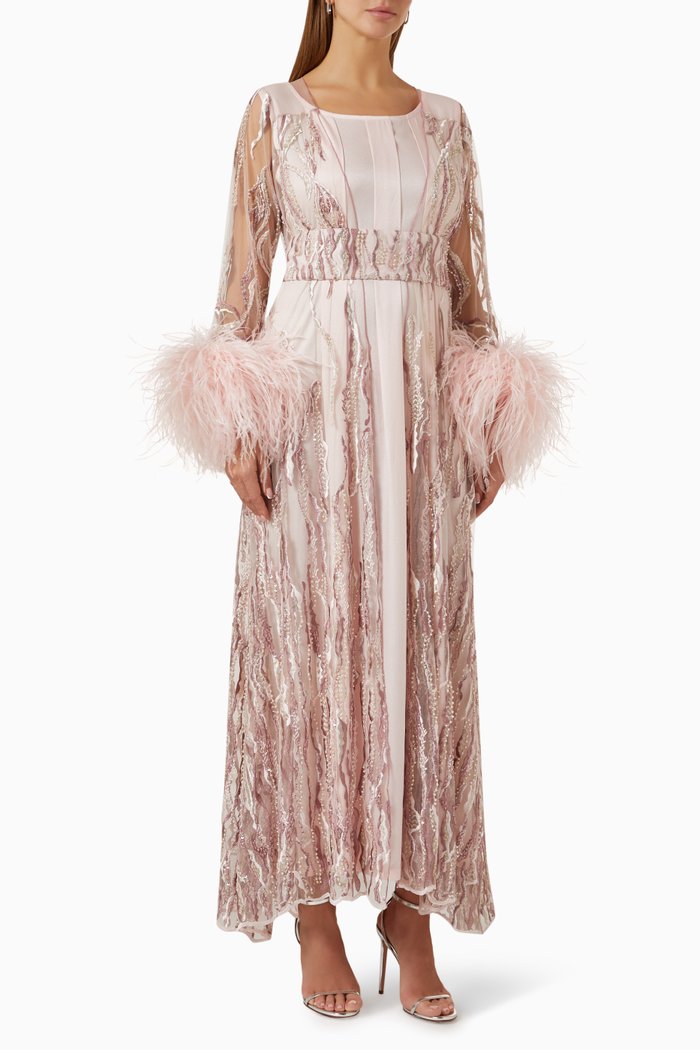 

Embellished Kaftan Set in Lace, Pink