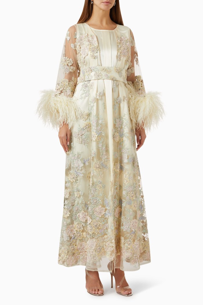

Embellished Kaftan Set in Lace, Yellow