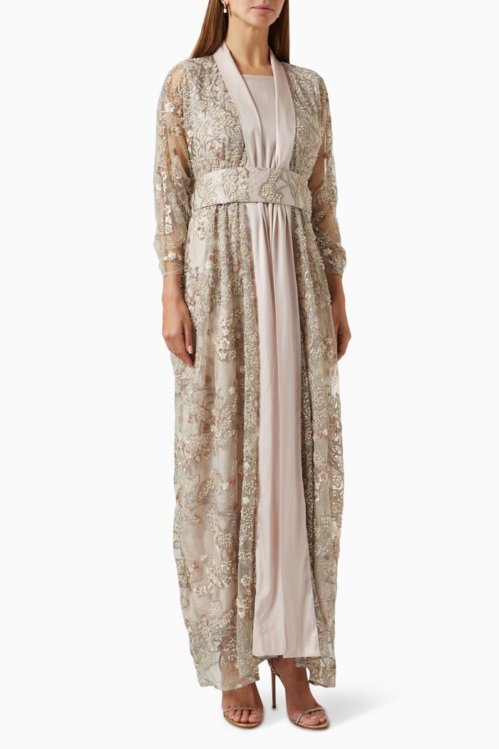 

Embellished Abaya Set, Neutral