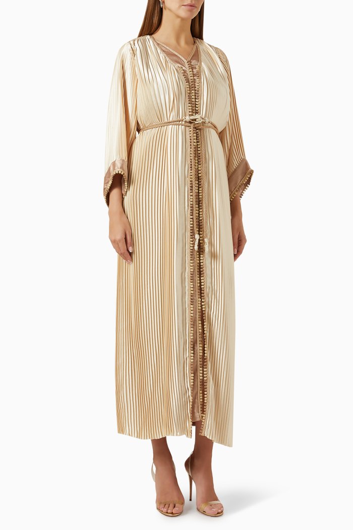 

Two-tone Pleated Kaftan Set, Gold