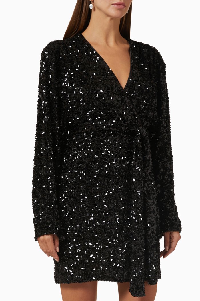 

Samanta Sequinned Wrap Dress, Black