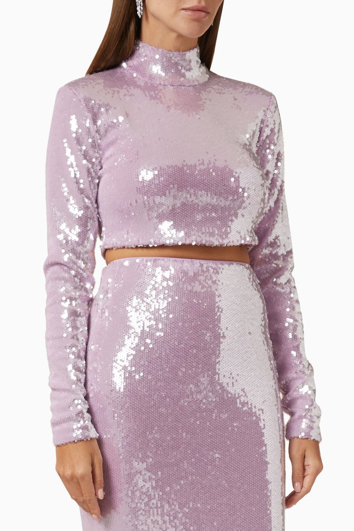 

Fibula Crop Top in Sequins, Purple