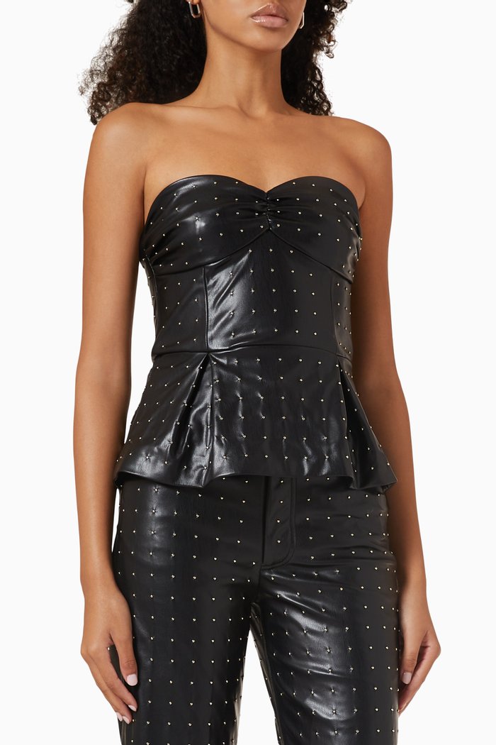 

Studded Strapless Top in Faux-leather, Black