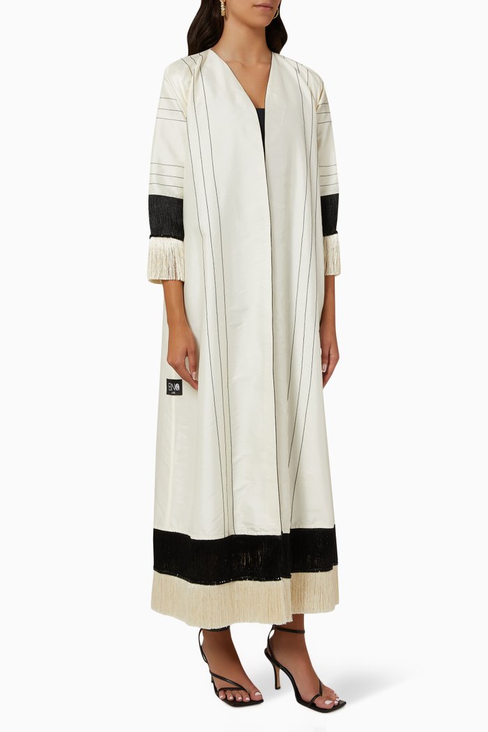 

Embellished Tassel Abaya in Taffeta, White