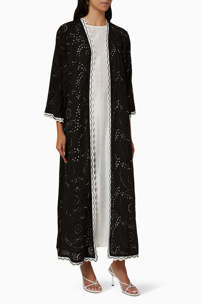 

Embellished Abaya Set in Cotton, Black
