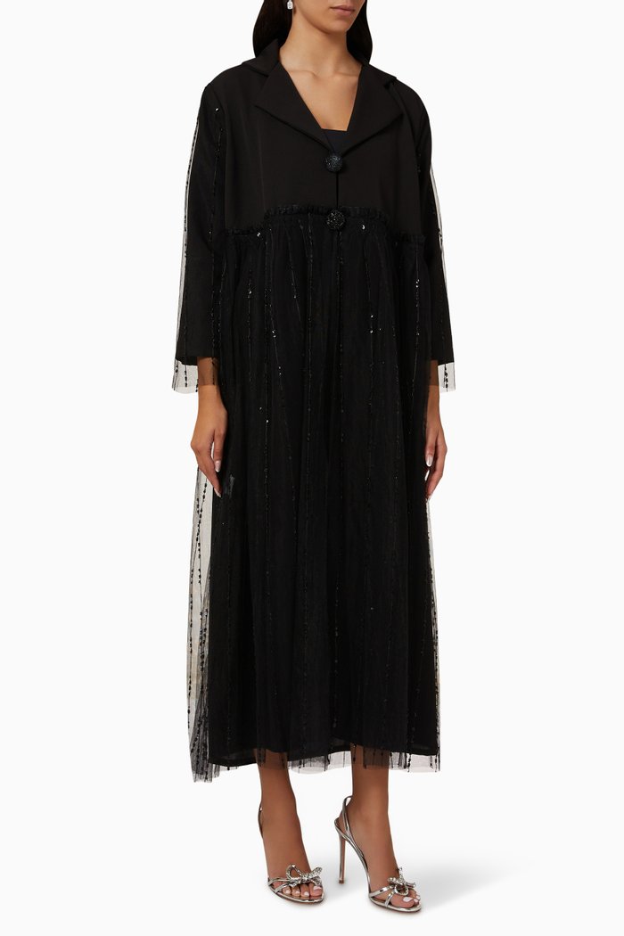 

Embellished Abaya in Tulle, Black