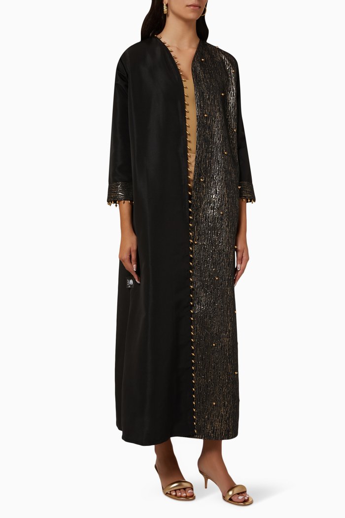 

Embellished Two-tone Abaya in Atlas, Black