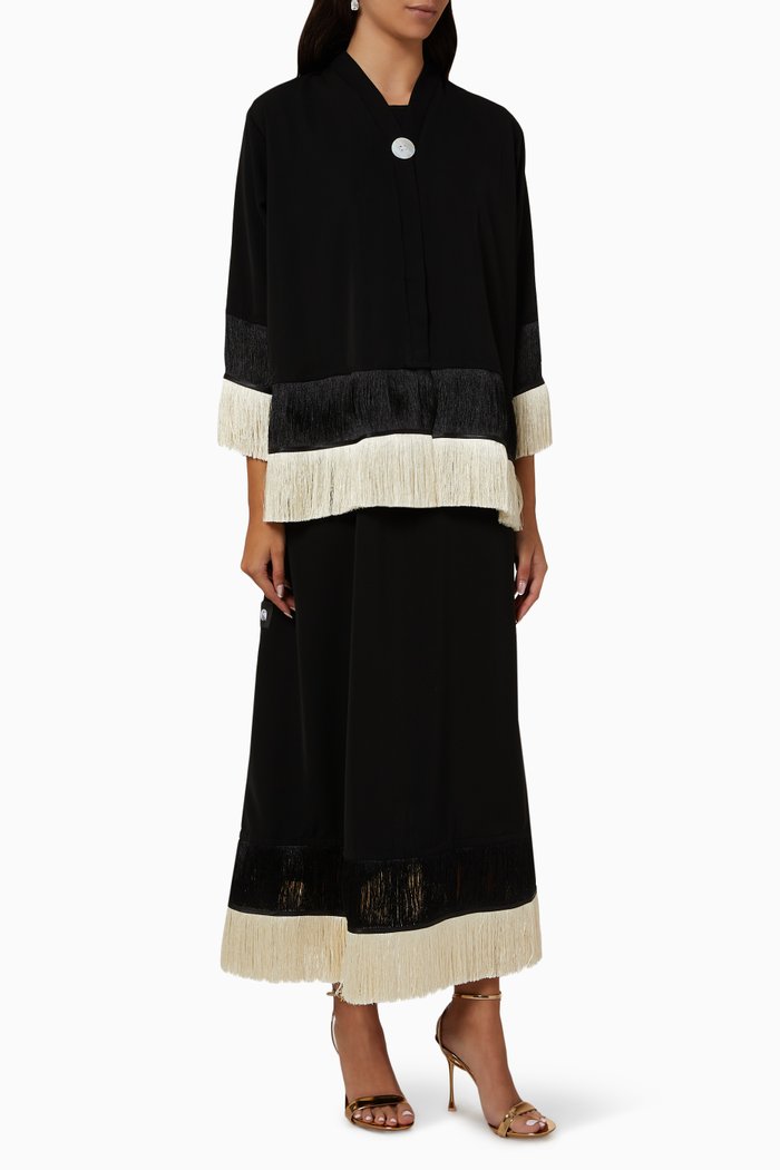 

Fringe Abaya in Linen, Black