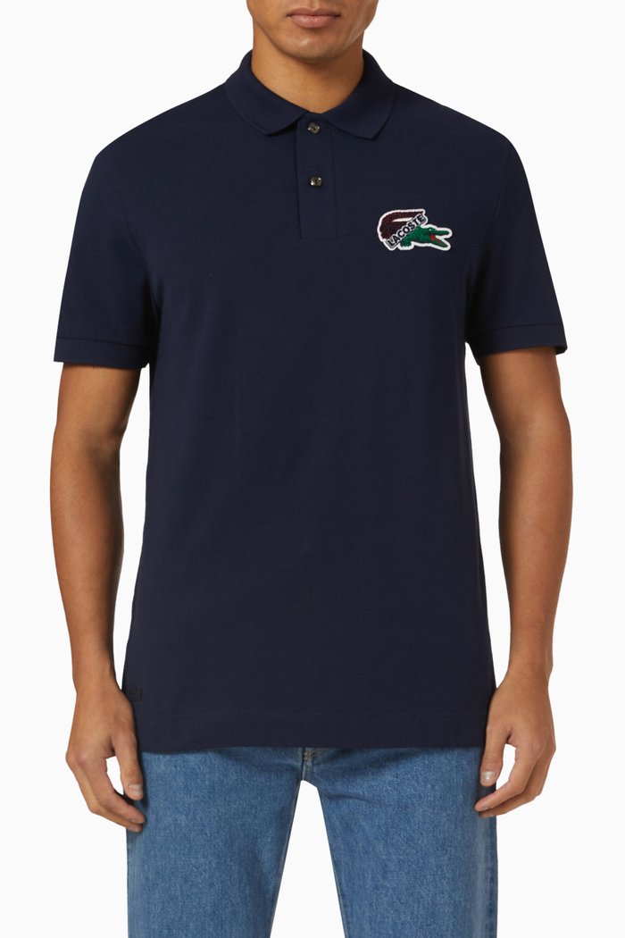 

Holiday Badge Polo Shirt in Organic Cotton-piqué, Blue