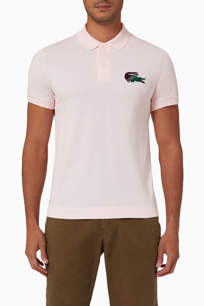 

Holiday Badge Polo Shirt in Organic Cotton-piqué, Pink