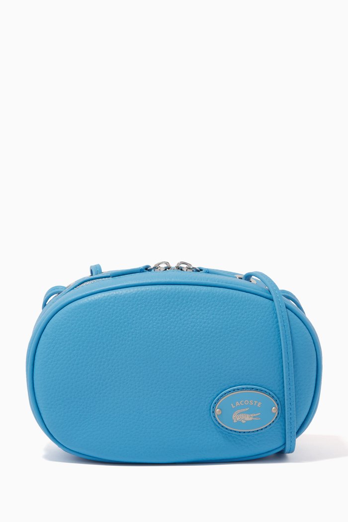 

Small Oval Camera Bag in Grained Leather, Blue
