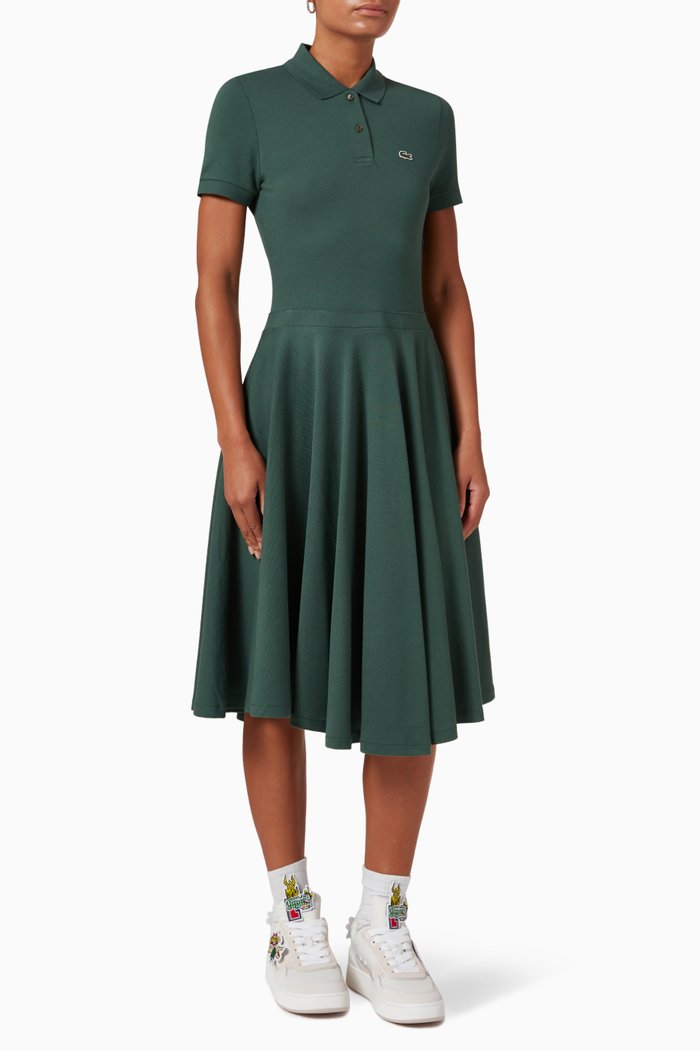 Fitted Polo Dress in Cotton Piqué, Green
