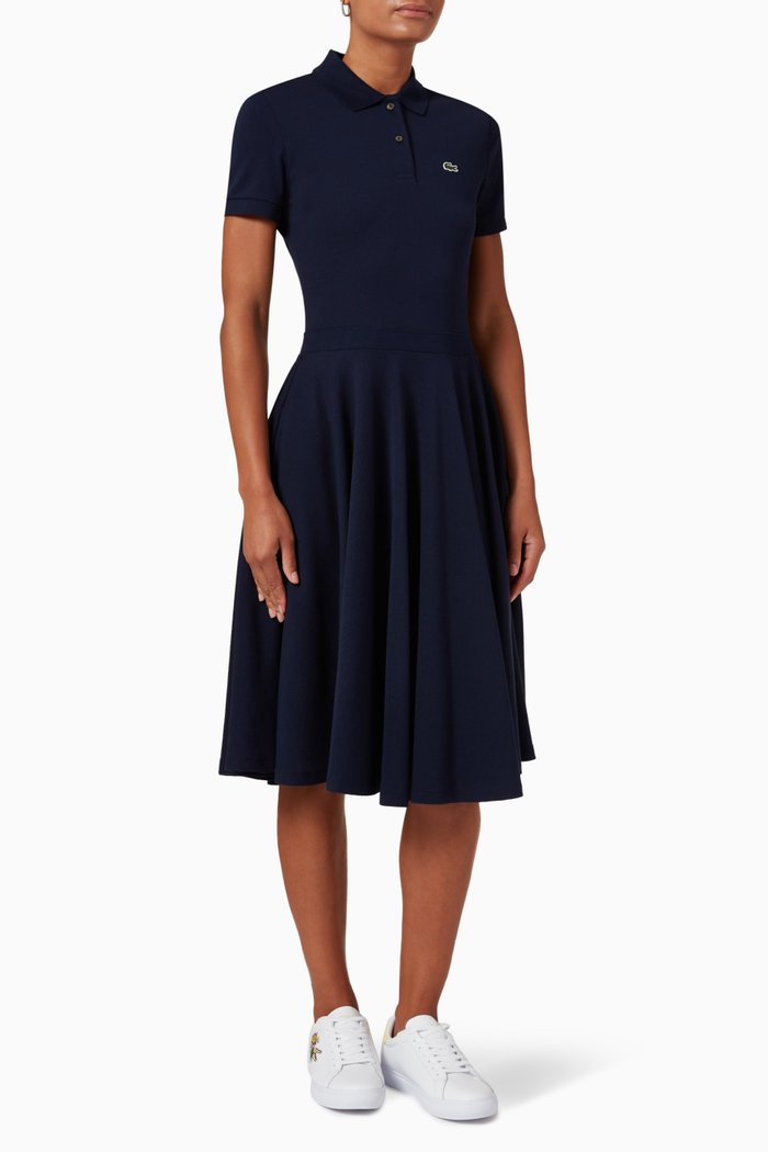

Fitted Polo Dress in Cotton Piqué, Blue