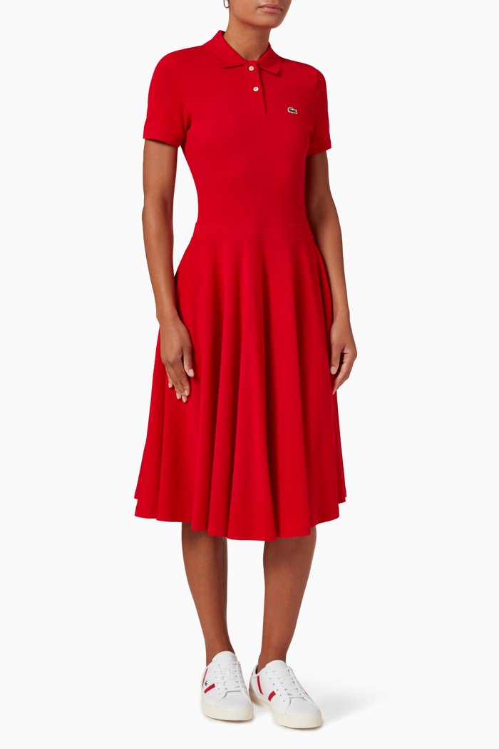Fitted Polo Dress in Cotton Piqué, Red
