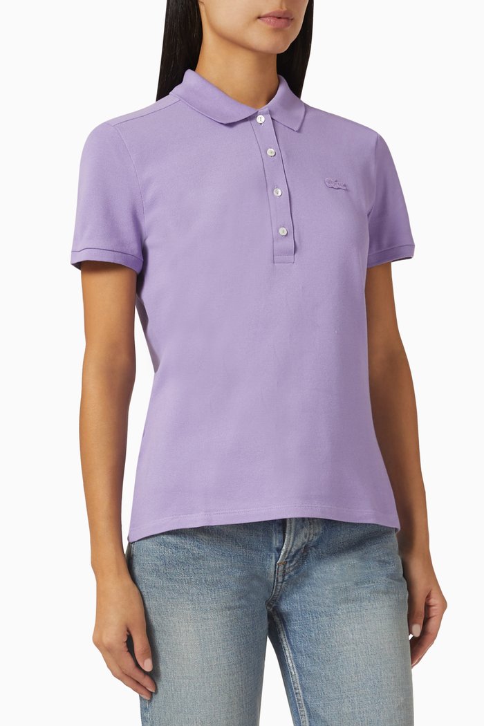 

Slim Fit Polo Shirt in Stretch Cotton Piqué, Purple