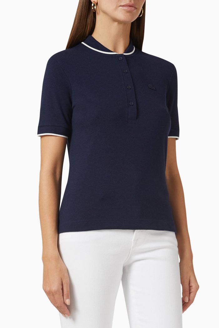 

Striped Collar Polo Shirt in Flowy Piqué, Blue