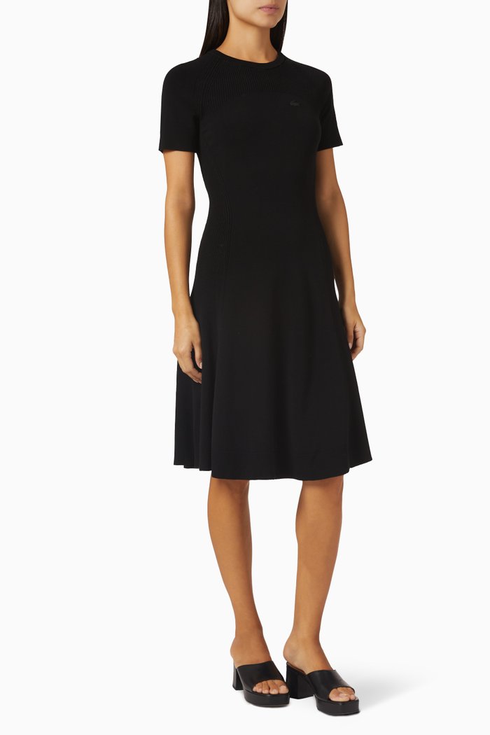 

Knit Detail Dress in Rayon, Black