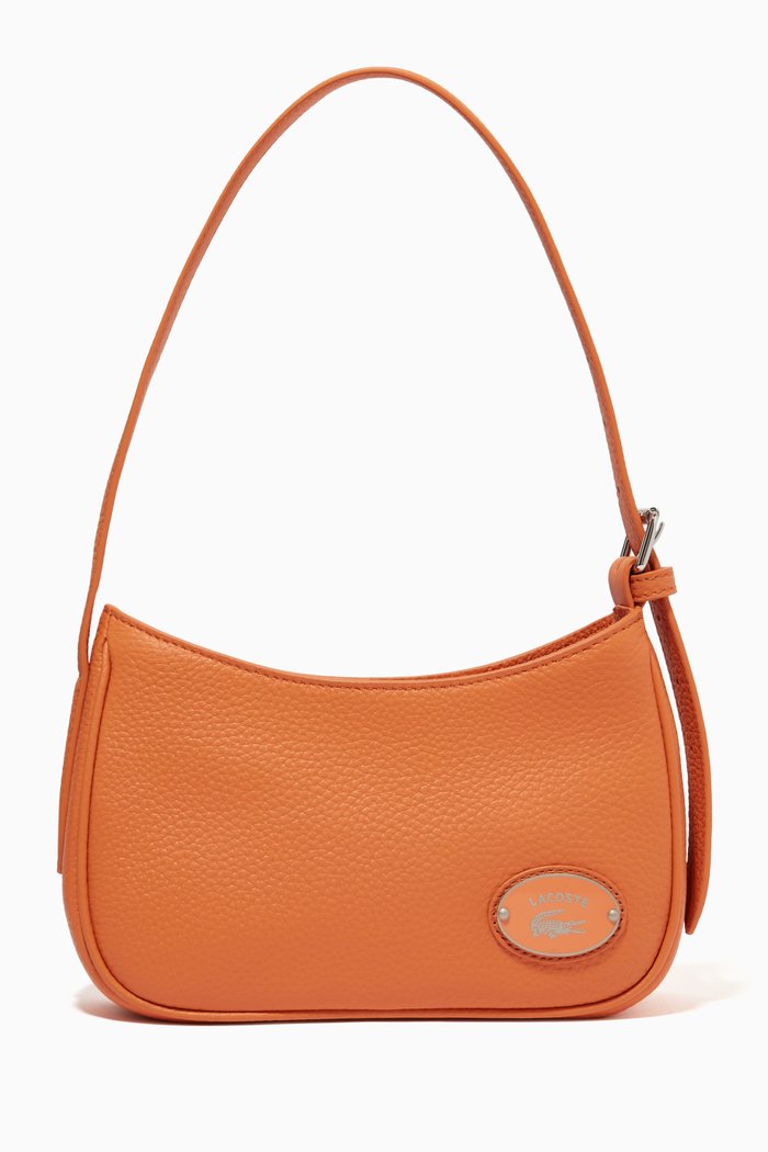 

Logo Plate Baguette Bag in Grained Leather, Orange