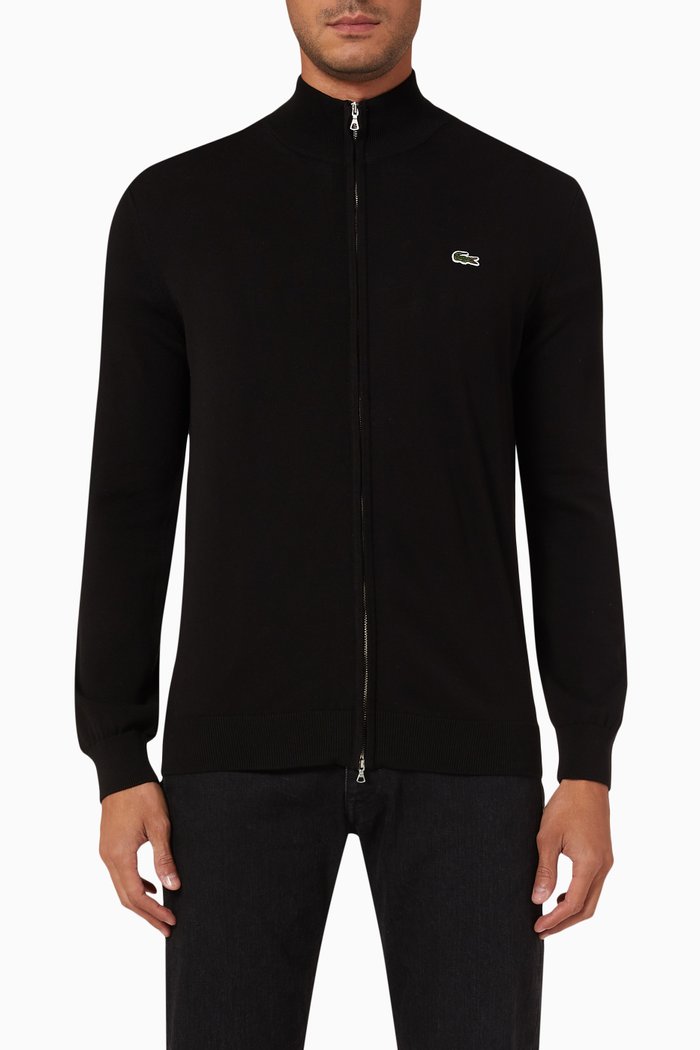 

Stand-up Zipped Sweatshirt in Organic Cotton, Black