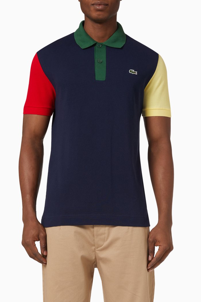 

Colour-block Polo Shirt in Cotton Piqué, Blue