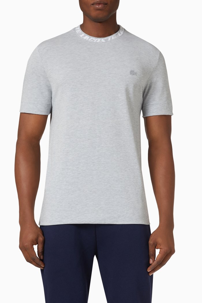 

Logo Collar T-shirt in Organic Cotton Piqué, Grey