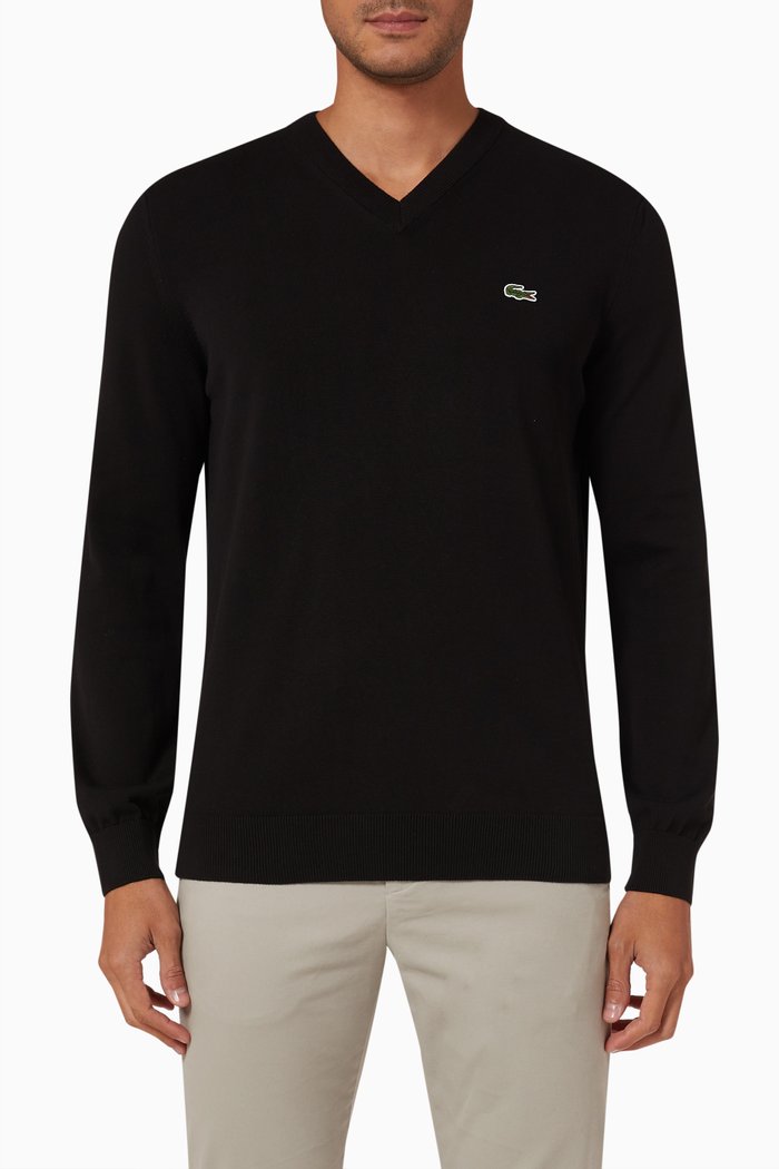 

V-neck Logo Sweater in Organic Cotton-jersey, Black