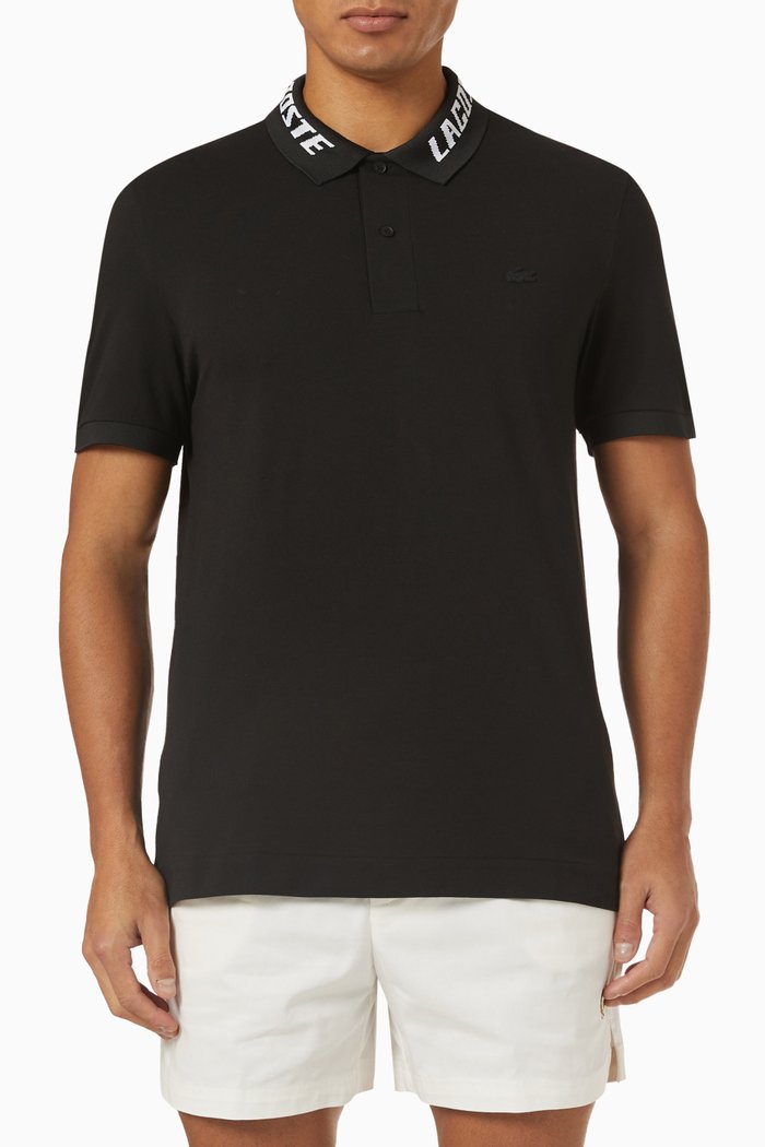 

Slim Fit Polo Shirt in Cotton Piqué, Black