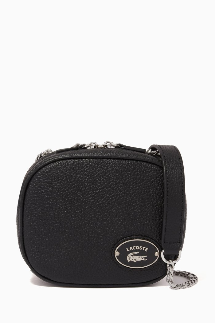 

Small Square Camera Bag in Grained Leather, Black